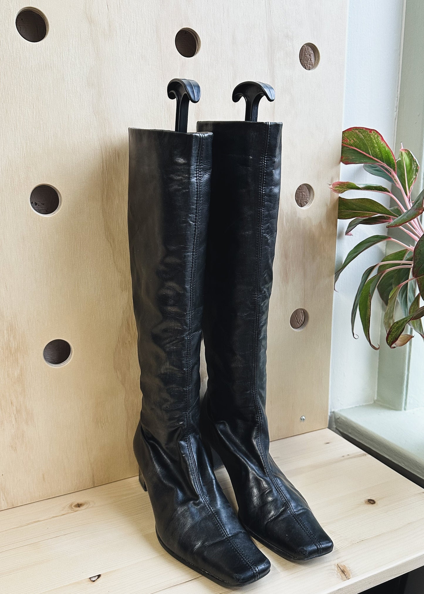 Faux Leather Black Tall Boots (7.5-8)