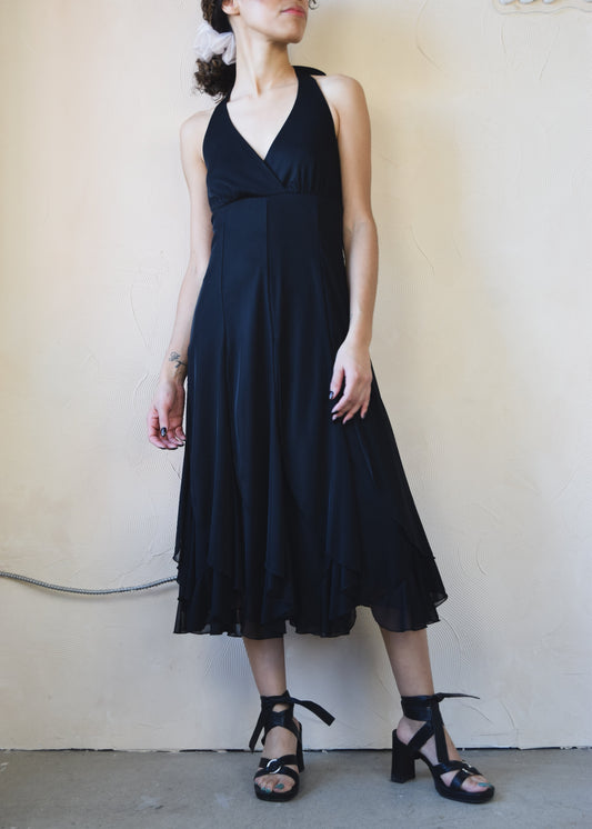 Vintage Le Chateau Black Halter Dress (S)