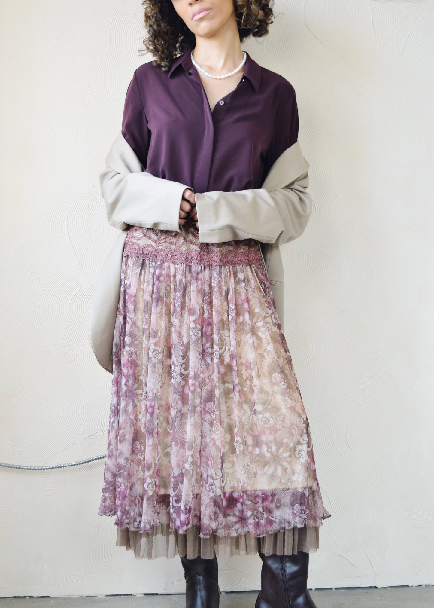 Vintage Floral Lace Skirt (XS-M)